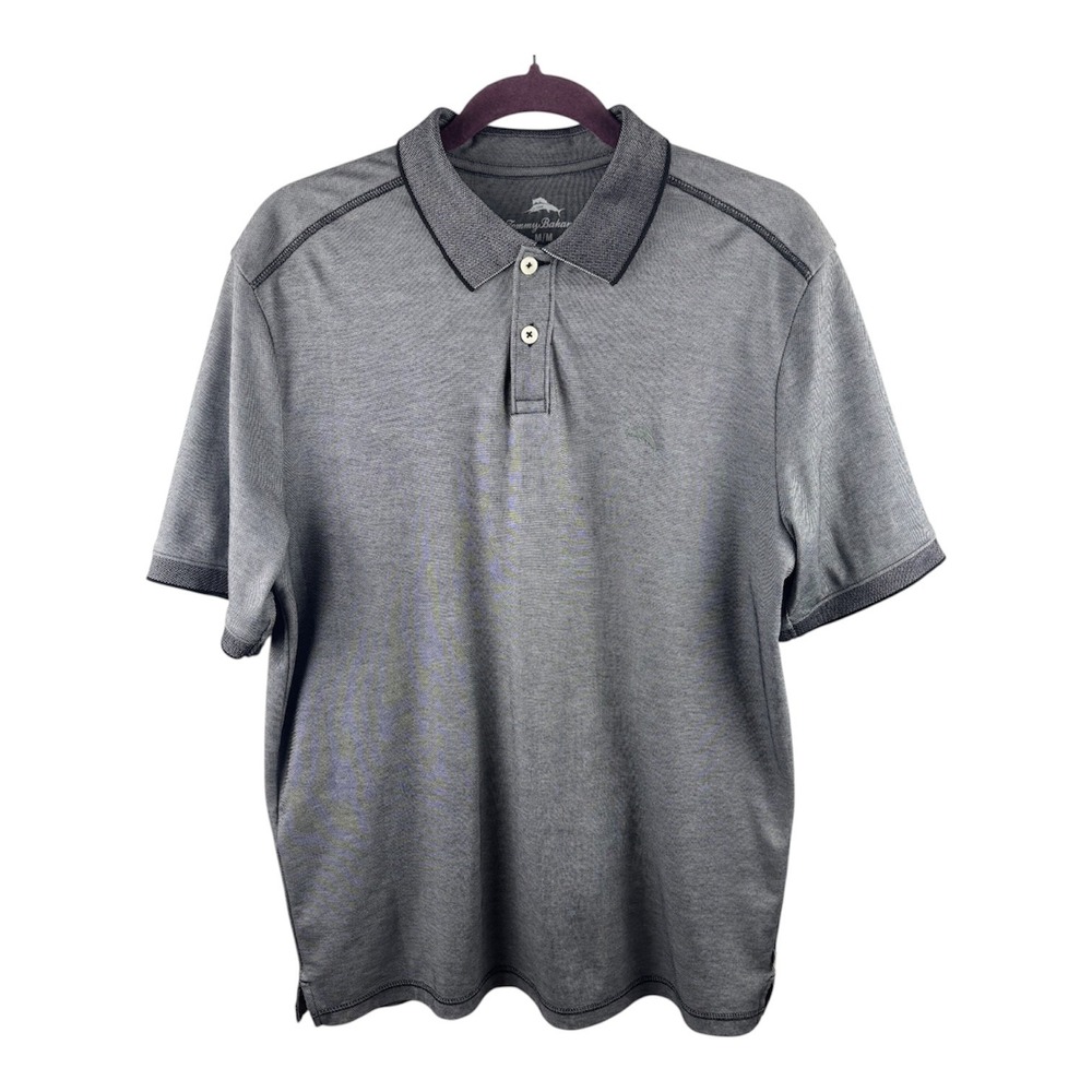 Tommy Bahama Mens M Polo Shirt Gray Supima Cotton Blend Short Sleeve Golf Resort
